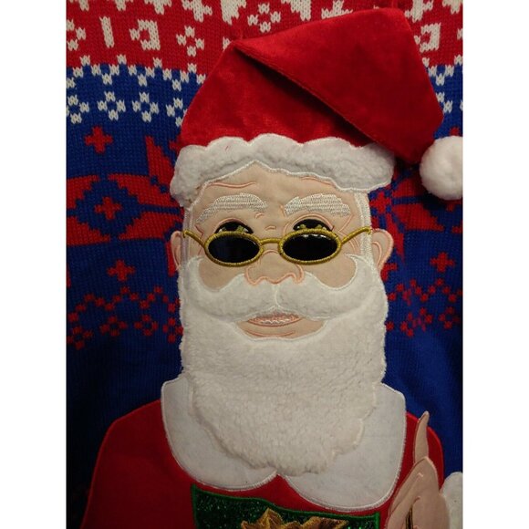 Holiday Time Santa Claus Ugly Christmas Sweater W REAL Cup Beer Holder Size M - Picture 3 of 5